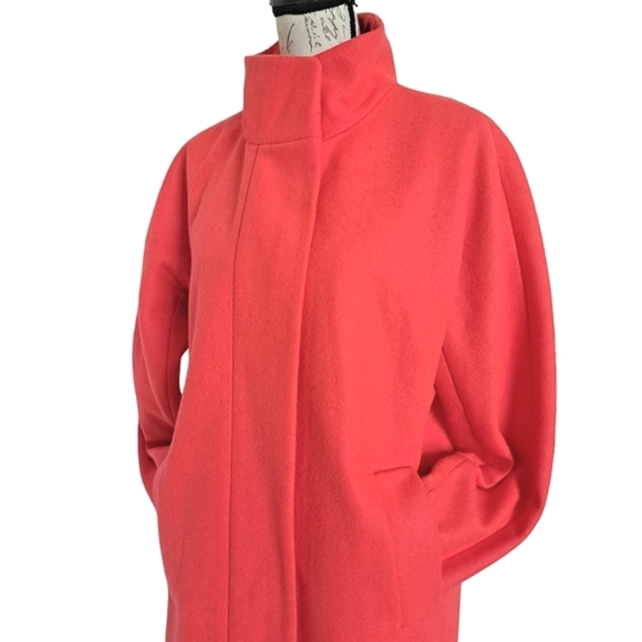 SOLD J. Crew Factory City long Coat Cocoon wool blend Pea coral red winter 10 - Picture 8 of 16